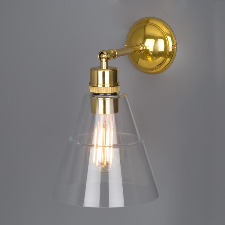Straff Vintage Clear Glass Cone Wall Light, Polished Brass