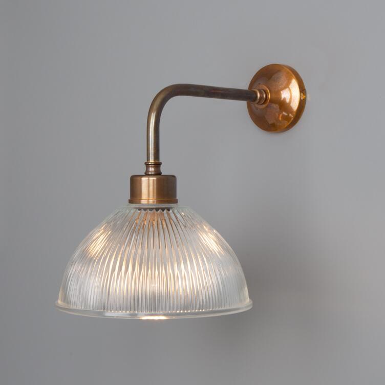 Dhaka Vintage Prismatic Glass Dome Wall Light, Antique Brass