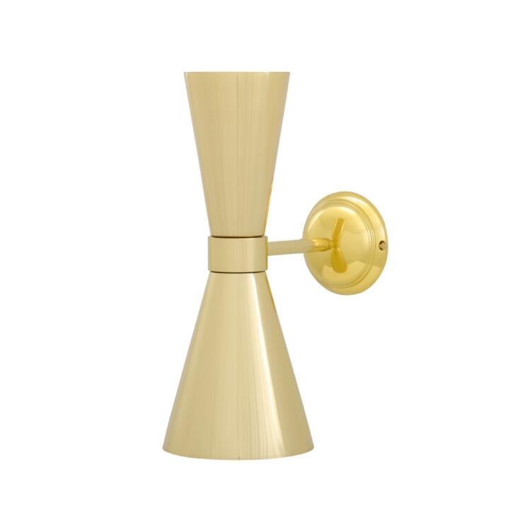 Amias Mid-Century Double Brass Cone Wall Sconce, Polished Brass
