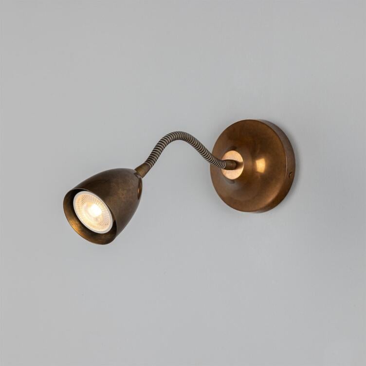 Sydney Loft Wall Sconce with Flexible Gooseneck Arm, Antique Brass