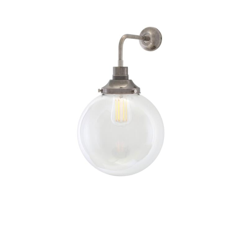 Bamako Clear / Opal Glass Globe Wall Sconce 25cm, Antique Silver