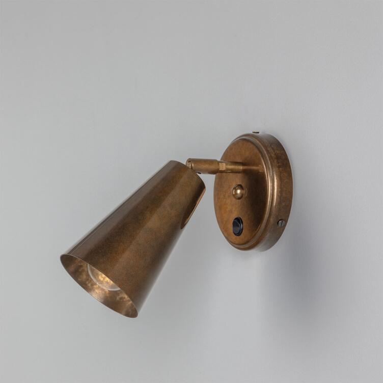 Cashel Brass Cone Wall Sconce with Switch, Antique Brass