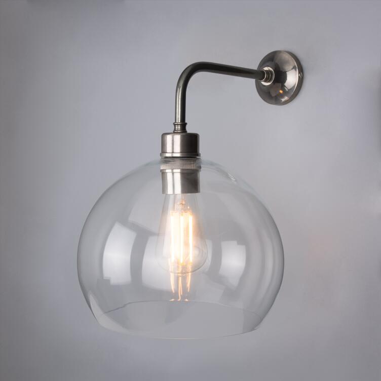 Eden Clear Open Glass Globe Wall Sconce 25cm, Antique Silver
