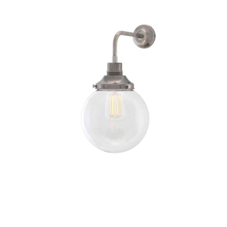 Bamako Clear / Opal Glass Globe Wall Sconce 20cm, Antique Silver