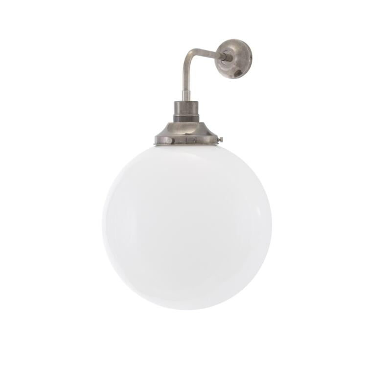 Bamako Clear / Opal Glass Globe Wall Sconce 30cm, Antique Silver 