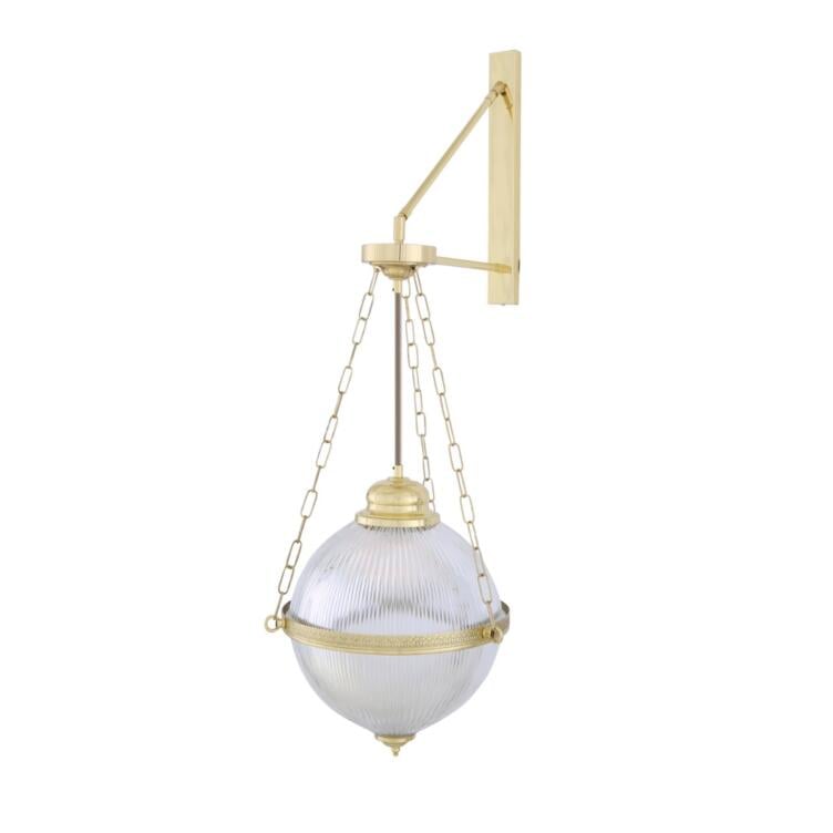 Blaenau Holophane Glass Wall Light, Polished Brass