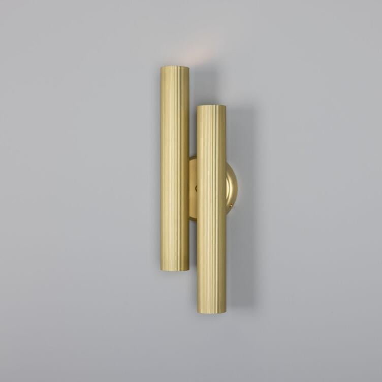 Royce Modern Reeded Brass Double Wall Light, Satin Brass