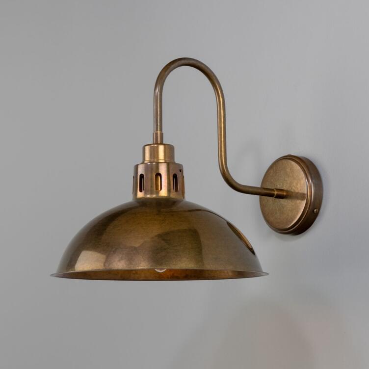 Paris Industrial Brass Swan Neck Wall Light 30cm, Antique Brass