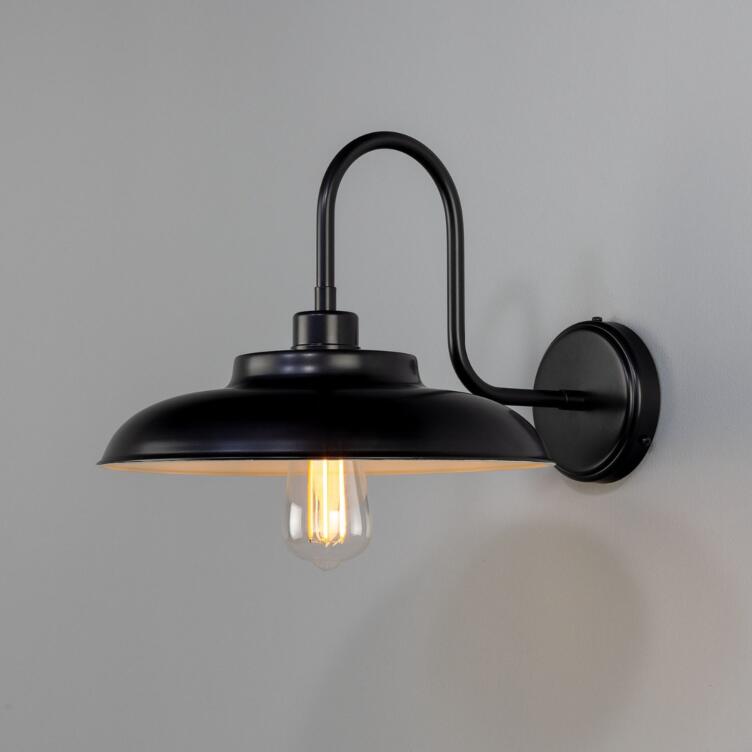 Telal Industrial Brass Factory Swan Neck Wall Light 12.4", Powder-Coated Matte Black