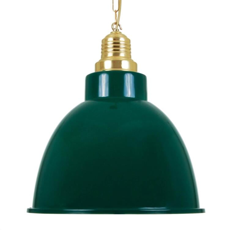 Rezador Industrial Factory Pendant Light 42cm, Polished Brass and Racing Green Shade