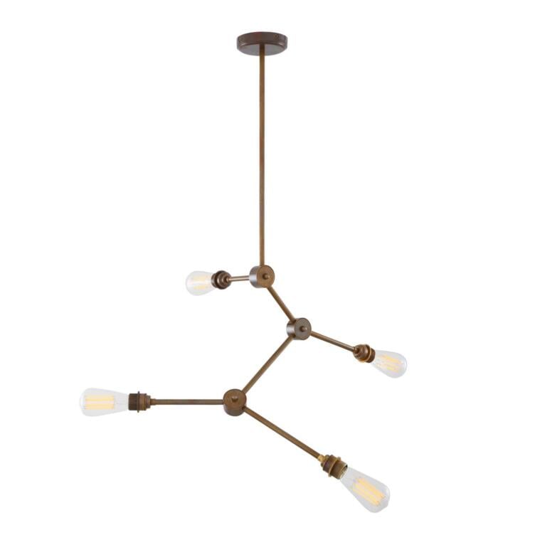 Toronto Industrial Brass Chandelier, Four Light Toronto Industrial Brass Chandelier, Four Light