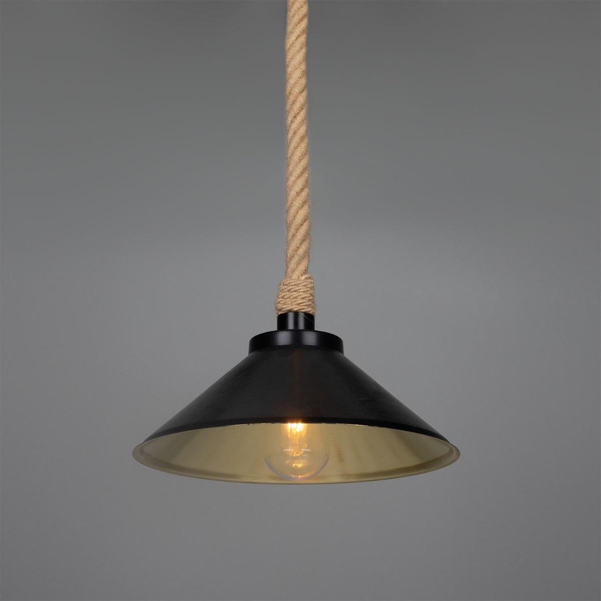 Naxos Jute Rope Pendant Light with Vintage Brass Shade 38cm Mullan Lighting