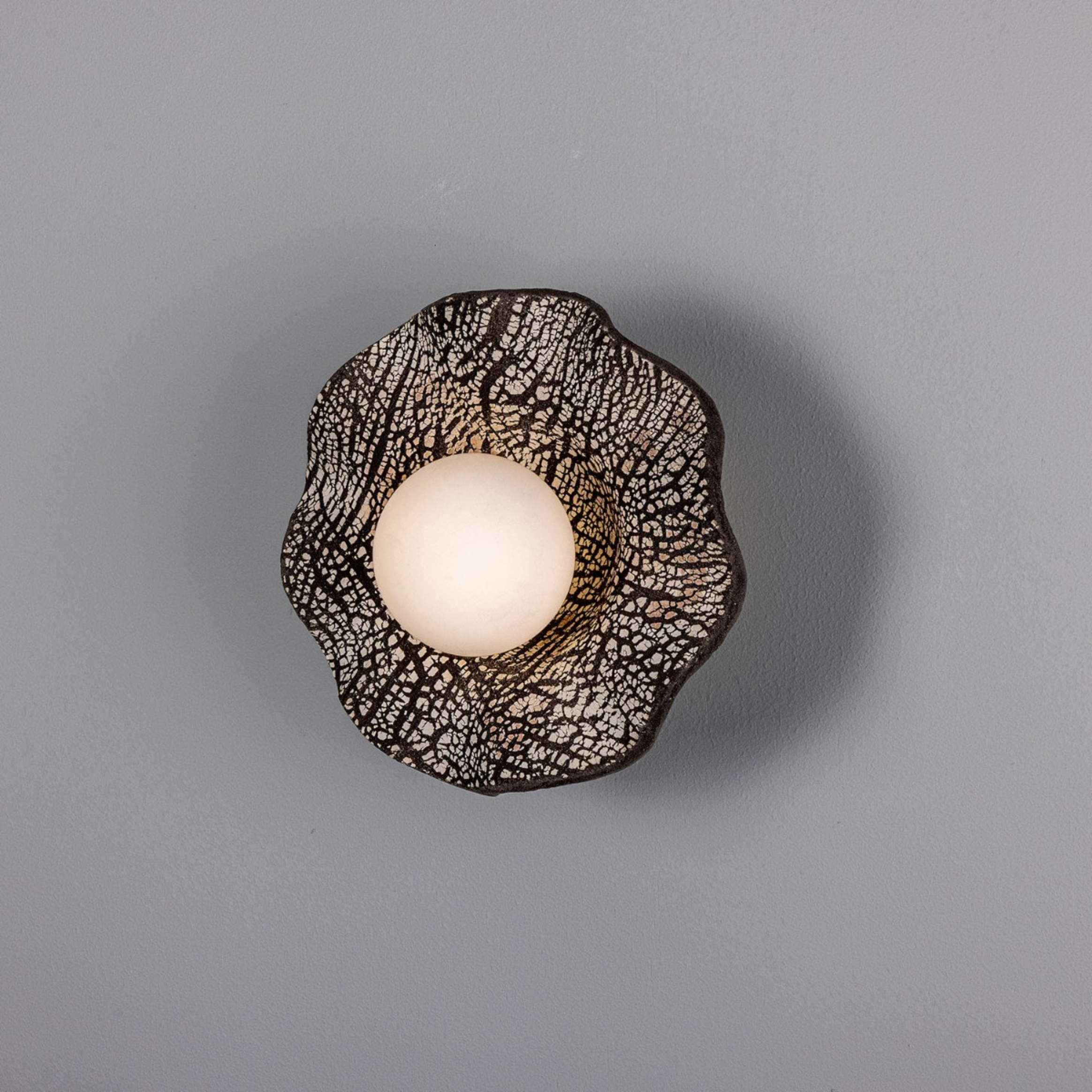 Rivale Bathroom Wall Light with Wavy Ceramic Shade, Black Clay IP44 ...
