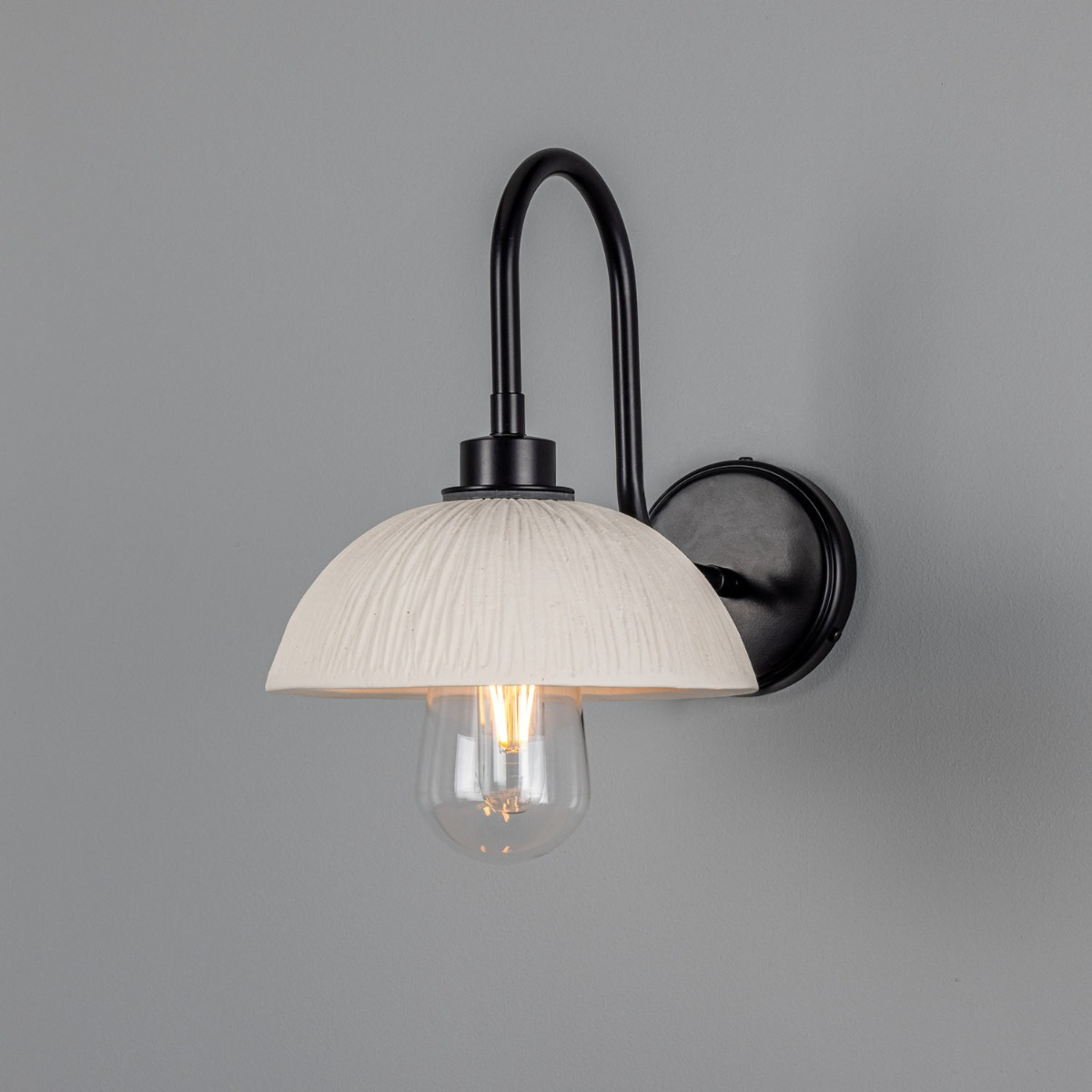 Kauri Organic Ceramic Dome Bathroom Wall Light, Matte White Striped ...