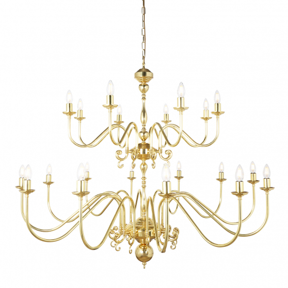 Flemish CandleStyle Brass TwoTier Chandelier, 20Light Mullan Lighting