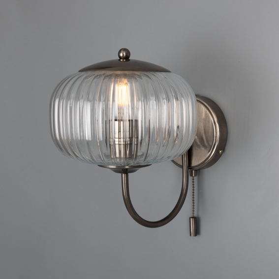 Nehir Reeded Glass Wall Light with Pull Switch Mullan Lighting
