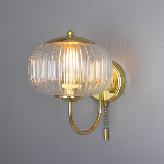 Nehir Reeded Glass Wall Light with Pull Switch Mullan Lighting