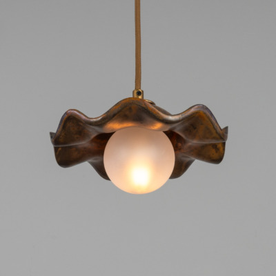 Rivale Pendant Light with Wavy Ceramic Shade, Rust Iron 21cm IP20