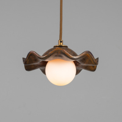 Rivale Pendant Light with Wavy Ceramic Shade, Rust Iron 8.25" IP20