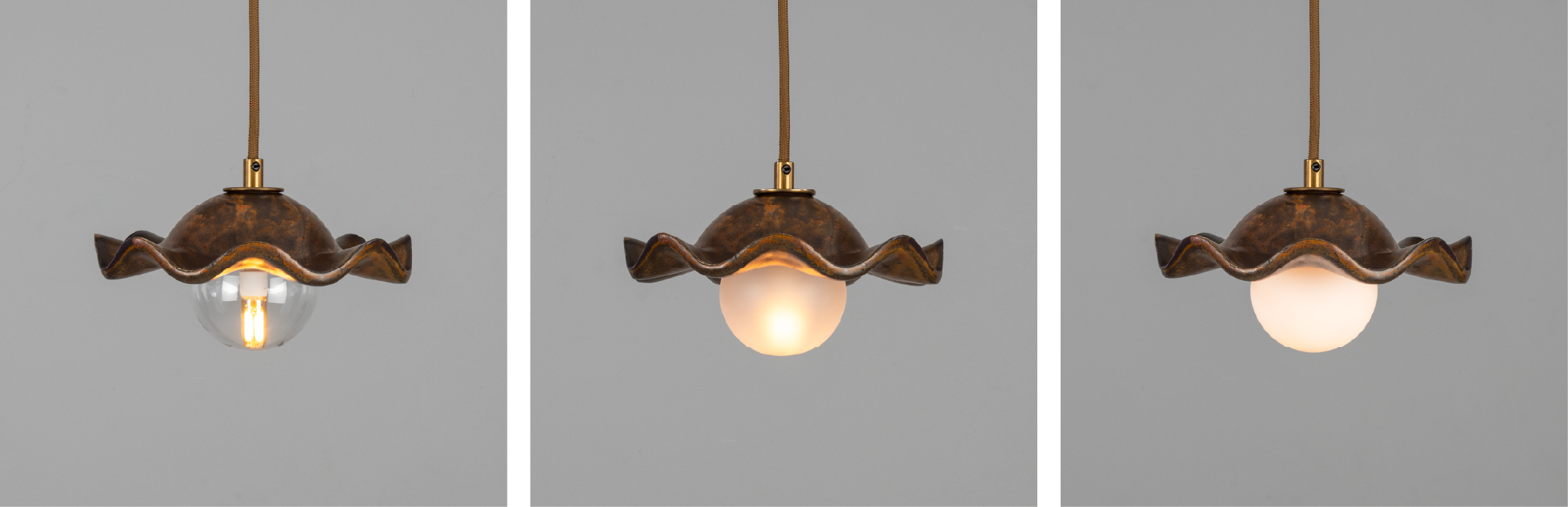 Rivale Pendant Light with Wavy Ceramic Shade, Rust Iron 21cm IP20