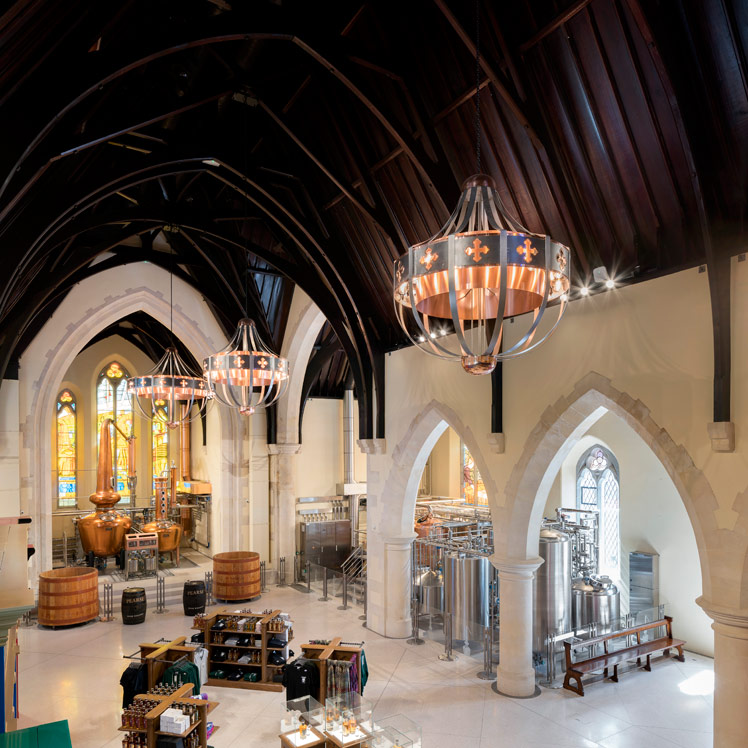 Bespoke chandeliers in the Pearse Lyons Distillery, Dublin