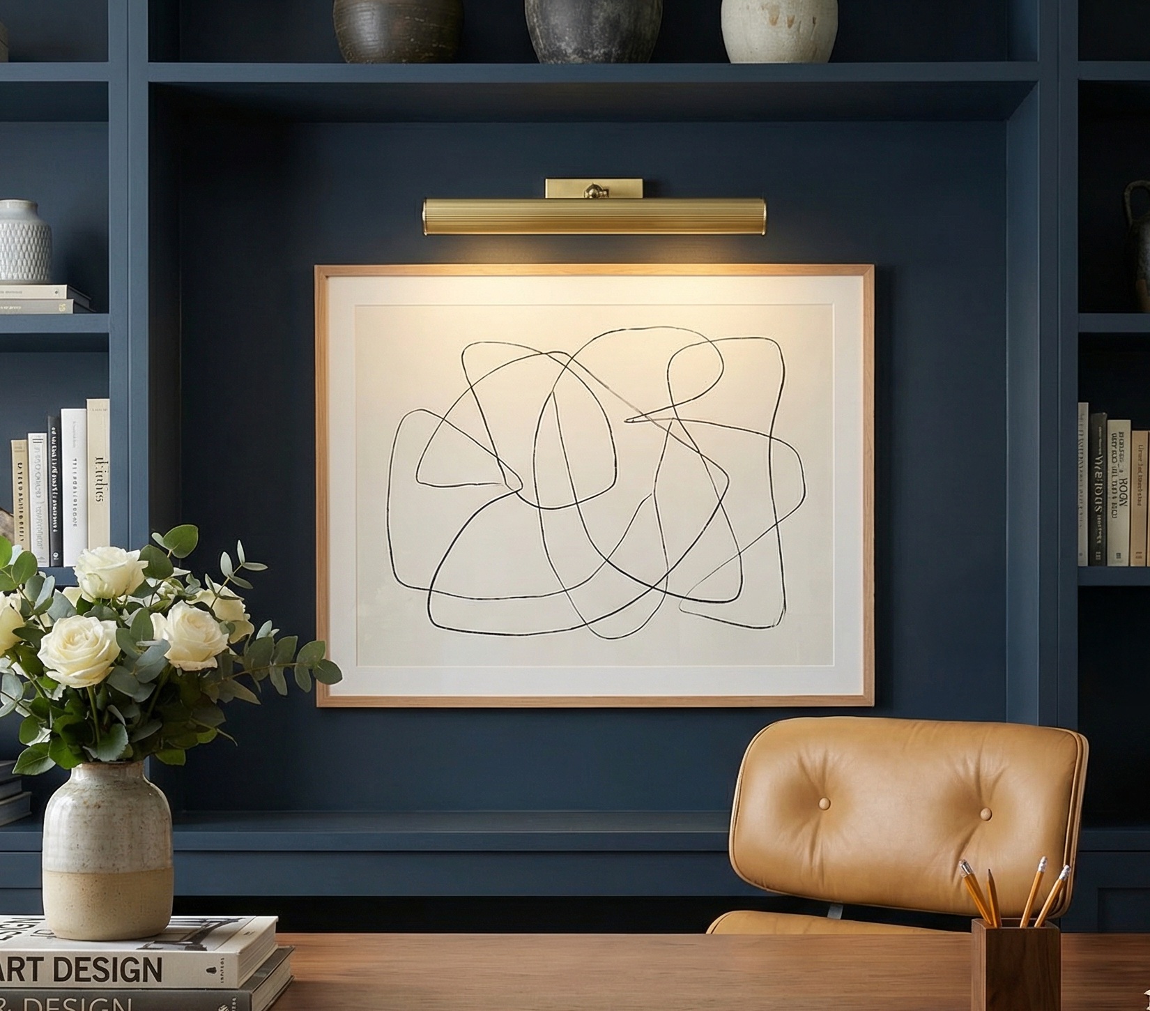 Cambridge Adjustable Reeded Brass Picture Light 50.5cm IP20