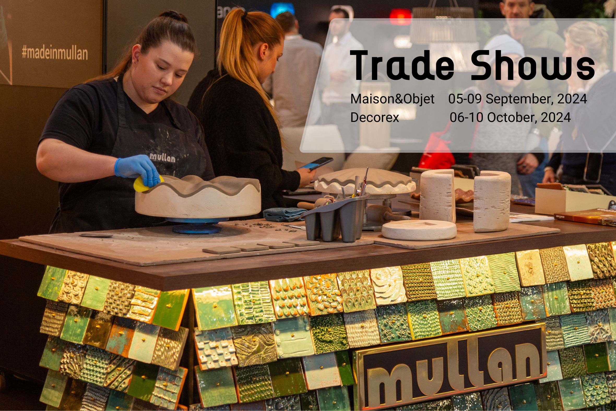 Mullan Ceramics bench with tiles at trade show
