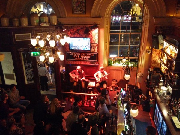 The lively Merchant's Arch pub in Dublin where lights from Mullan Lighting can be seen