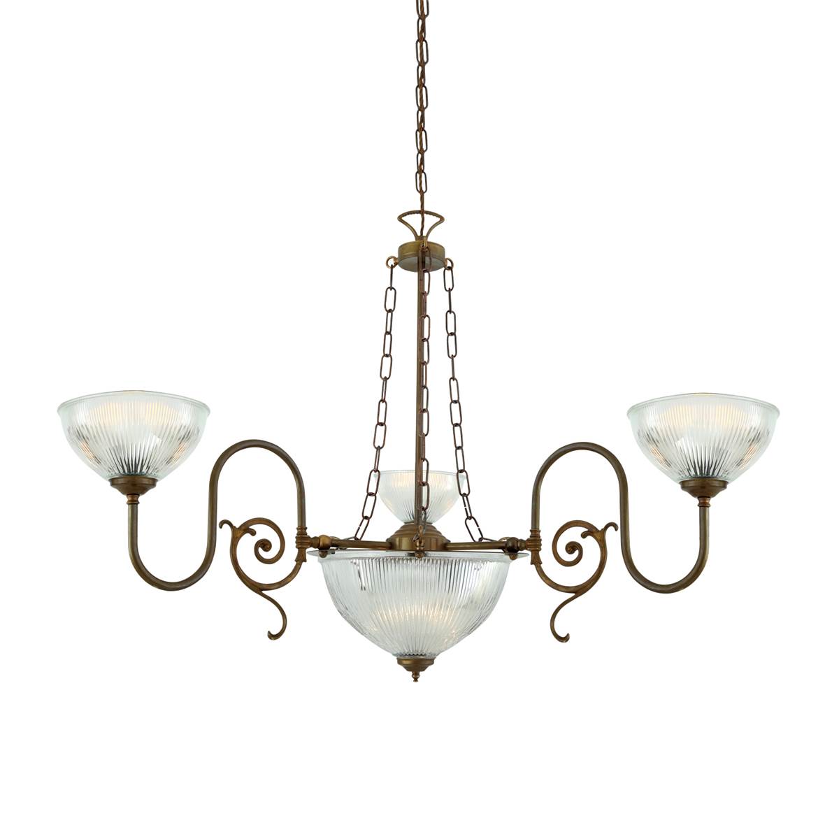 CHANDELIER traditional aged brass with halophane glass shades CHANDELIER traditional aged brass with halophane glass shades